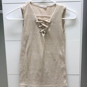 Creamy Nude tank top w/ criss cross design